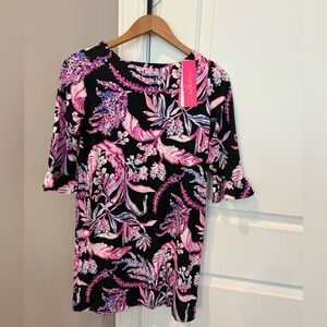 Lilly Pulitzer SPF 50 mini Sophie dress. Pink and Purple Floral Design